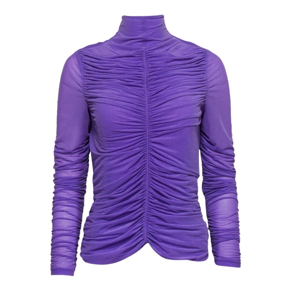 Diane Von Furstenberg Purple Ruched Mock Neck Blouse Women’s Size Medium - Picture 9 of 9